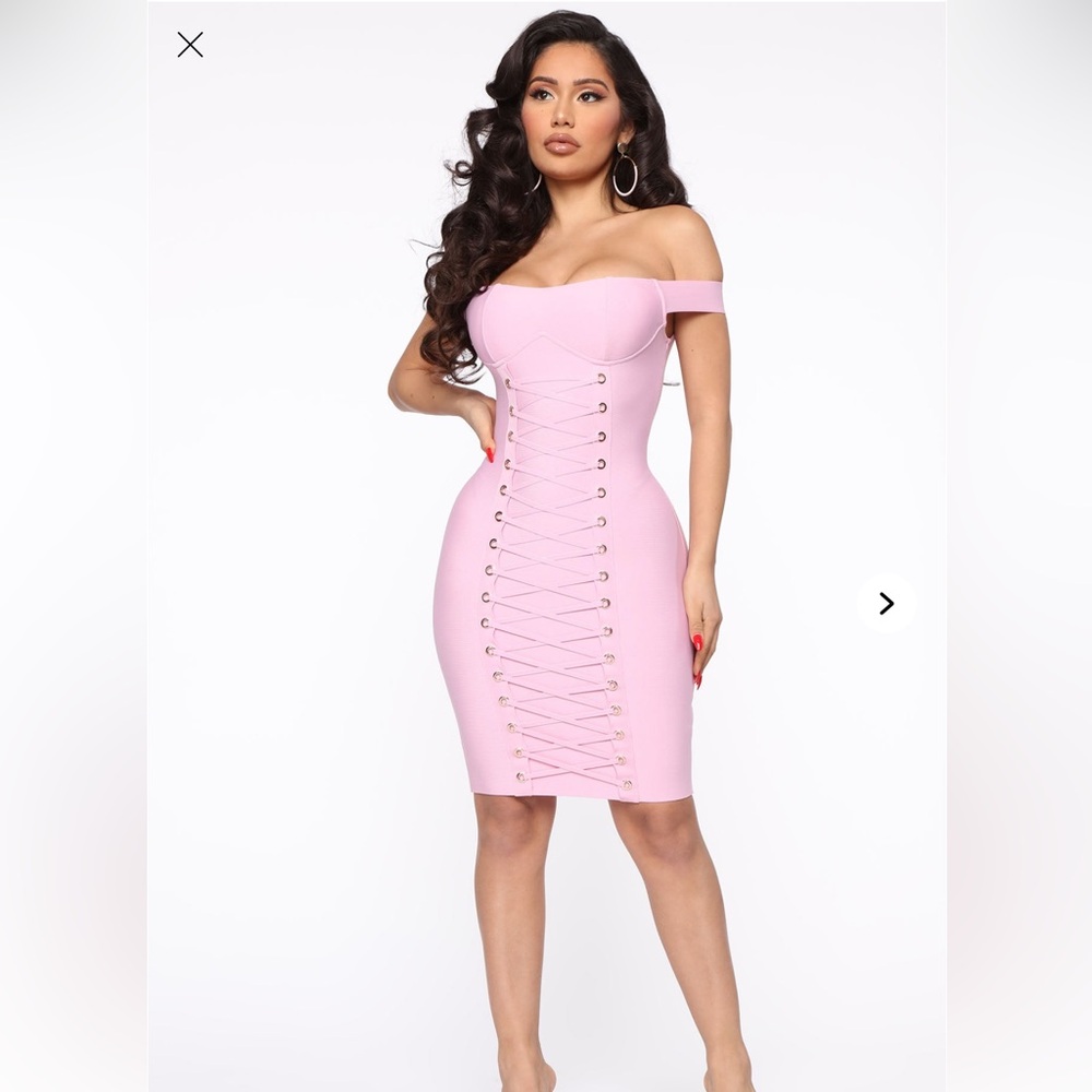 Pink Lace-Up Bodycon Dress